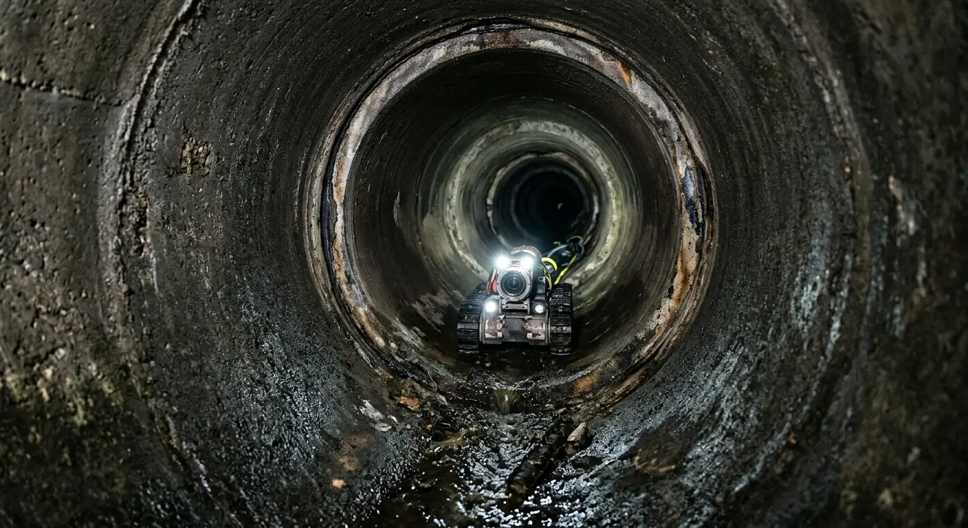 Robotic sewer camera inspecting pipe interior for Sewer Line Cleaning in Woodstock